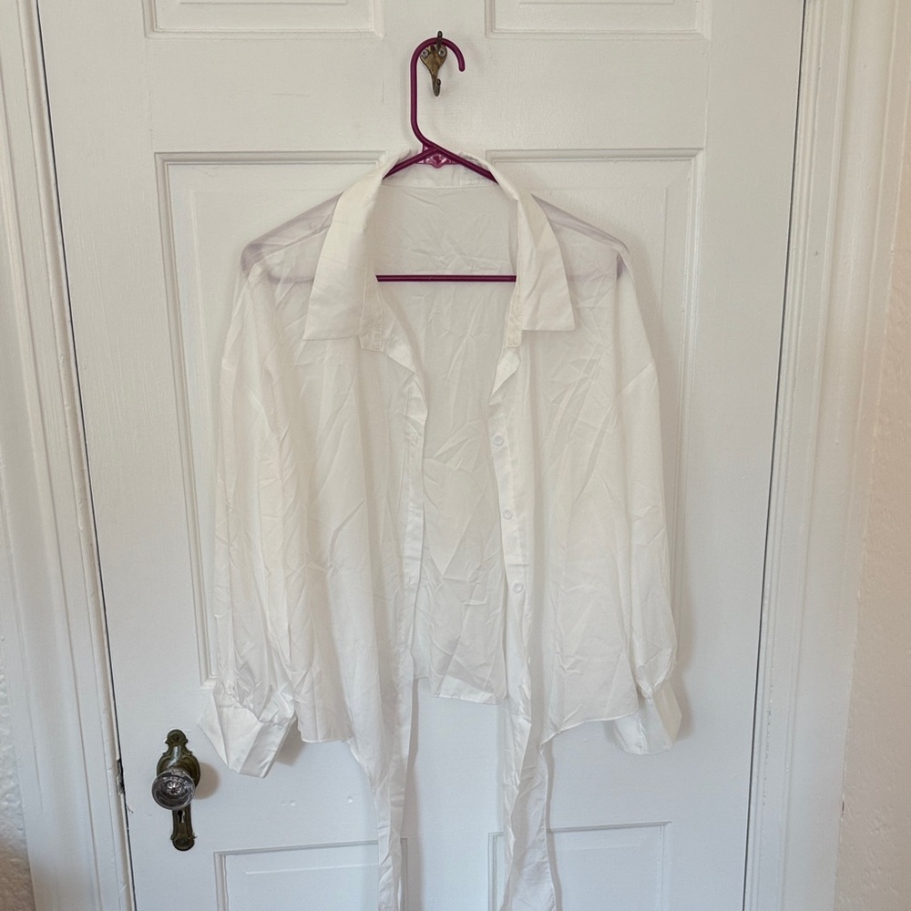 White Button-Up Shirt with Long Ties